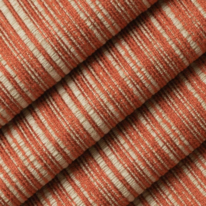 Rusty Red Orange Beige Stripe Upholstery Fabric