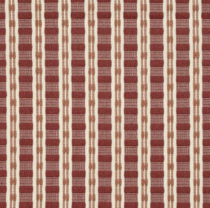 Rusty Red Coral Cream Woven Stripe Upholstery Fabric