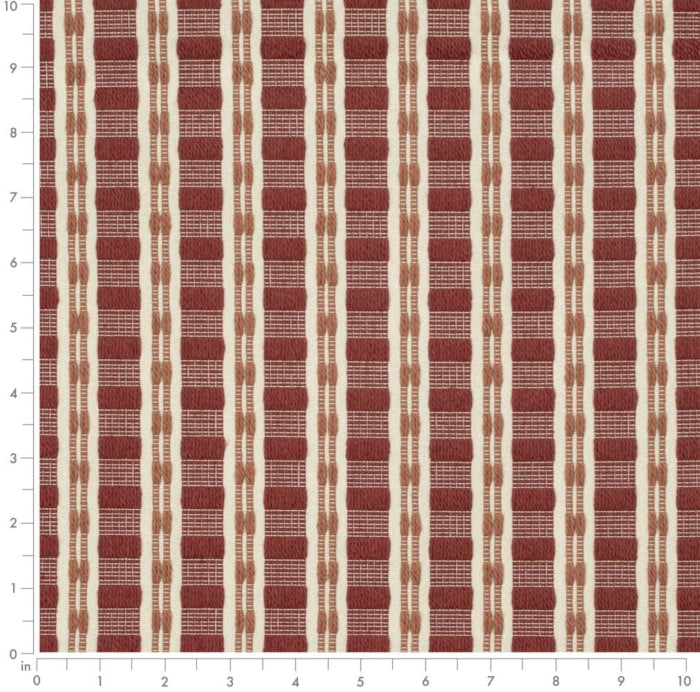 Rusty Red Coral Cream Woven Stripe Upholstery Fabric
