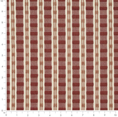 Rusty Red Coral Cream Woven Stripe Upholstery Fabric