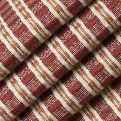 Rusty Red Coral Cream Woven Stripe Upholstery Fabric