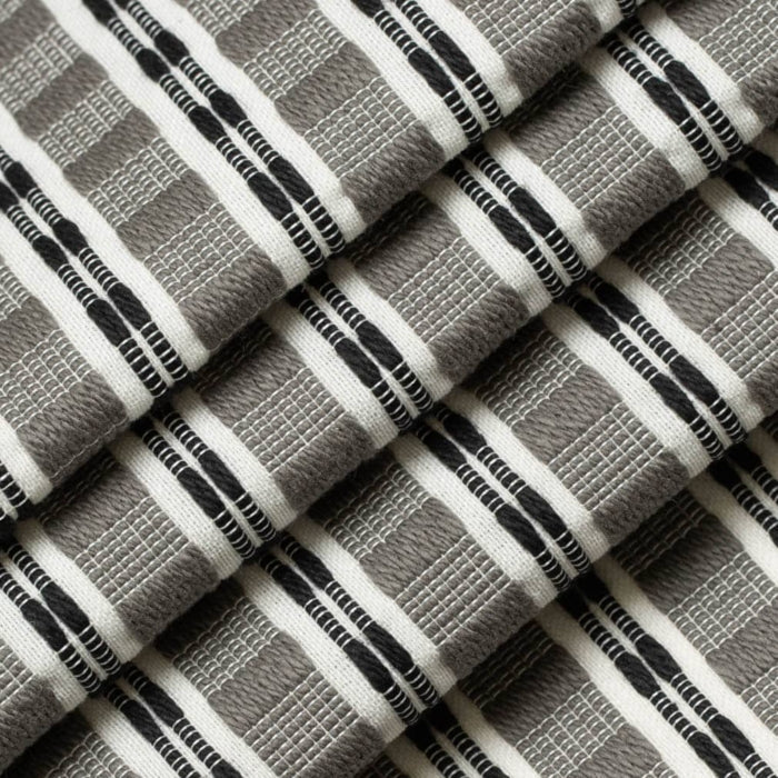 Grey Black Cream Stripe Upholstery Fabric