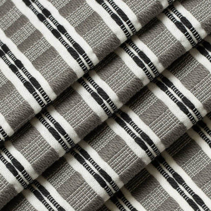 Grey Black Cream Stripe Upholstery Fabric