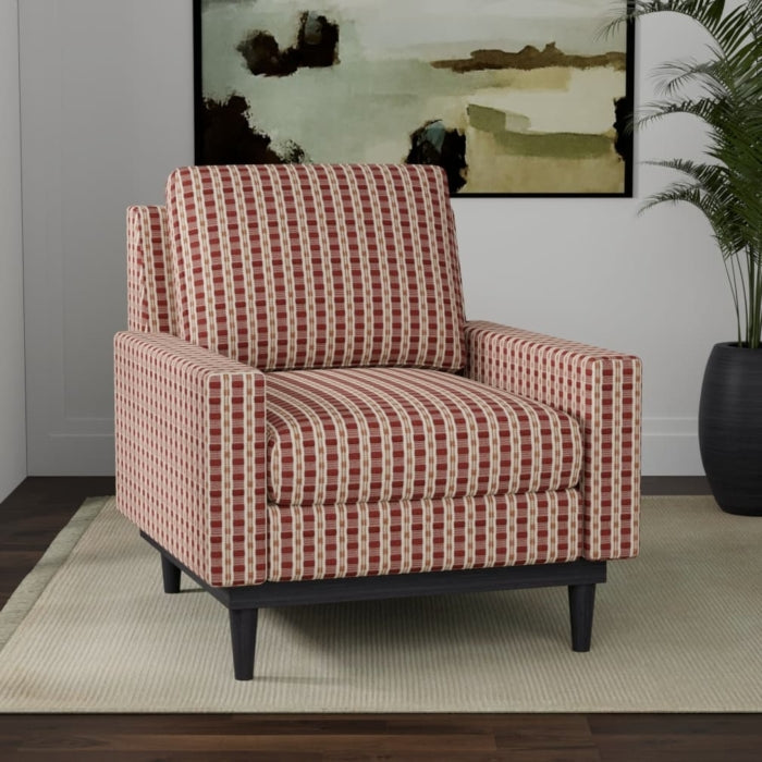 Rusty Red Coral Cream Woven Stripe Upholstery Fabric