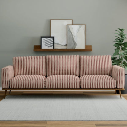 Rusty Red Coral Cream Woven Stripe Upholstery Fabric