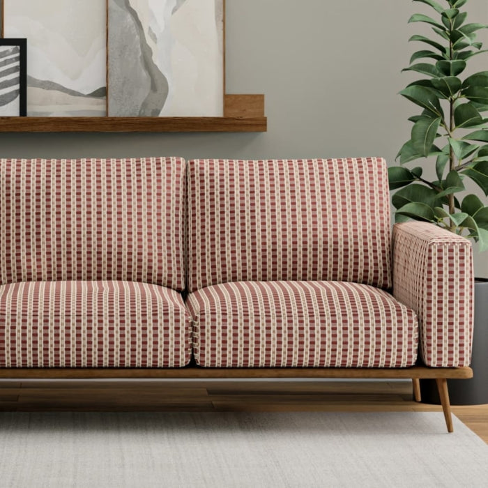 Rusty Red Coral Cream Woven Stripe Upholstery Fabric